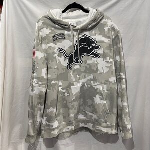 Detroit Lions Salute to Service Nike White Camo Hoodie with logo. XL